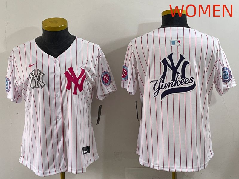Women 2025 New York Yankees Blank White Stripe Joint Name Nike MLB Jersey style 19->houston texans->NFL Jersey